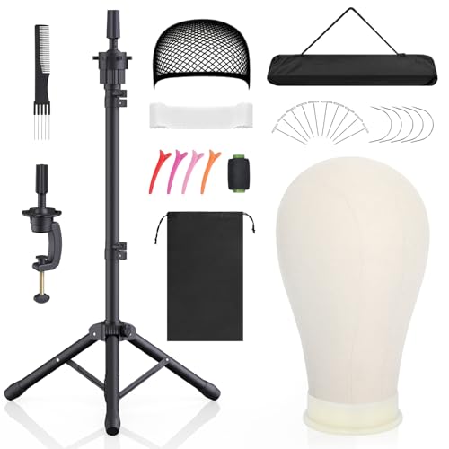 Hemndic Wig Stand with 22" Canvas Head - Adjustable Tripod