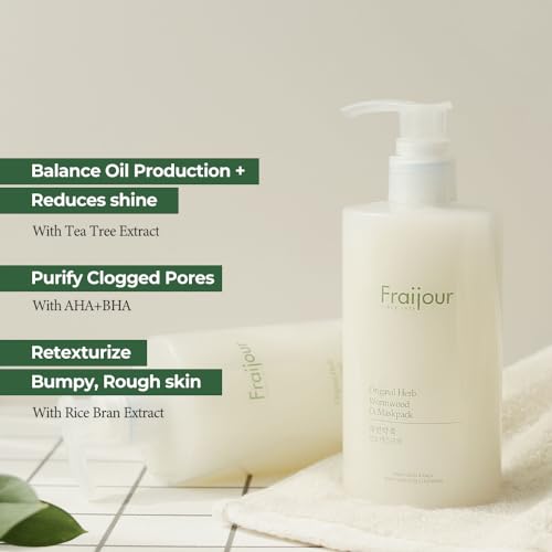 Fraijour Herb Wormwood O©ü Mask Pack ? Korean Oxygen Bubble Face Mask for Sensitive, Oily & Acne-Prone Skin, Exfoliating with AHA BHA, Tea Tree & Peppermint, Smooths & Refreshes, 10.1 fl.oz.