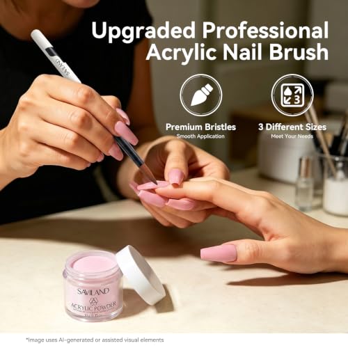 Saviland 3pcs Acrylic Nail Brush Set - Kolinsky Hair, Sizes 8/10/14