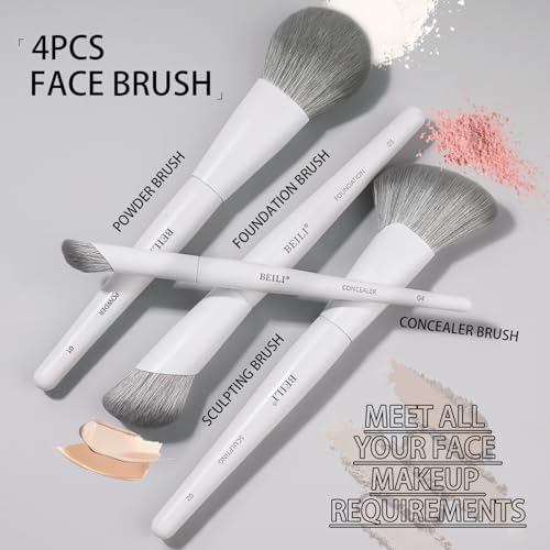 BEILI 12-Piece White Makeup Brush Set, Premium Synthetic Brushes for Foundation, Blending, Eyeshadow, Contour, Blush, and Eyeliner, Luxury Gift-Ready