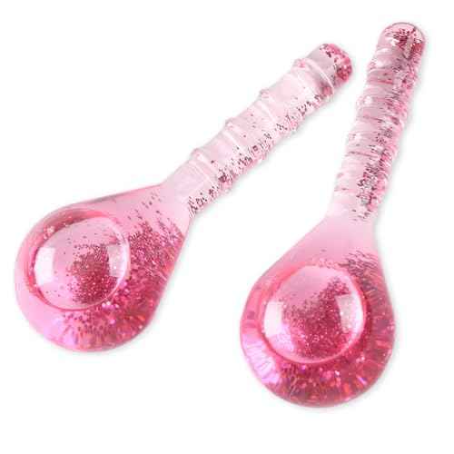 Ice Globes Facial Cooling Tools, Cryo Beauty Balls with Anti-Slip Handle for Face, Eyes & Neck, Soothing Cold Massage Tool for Relaxing & Refreshing Skincare Routine, Glitter Pink