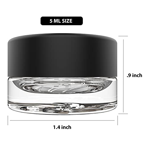 5ml Supercell Clear Glass Thick Child Resistant Containers ? Concentrate Storage Jars for Oil, Lip Balm, Wax, Cosmetics ? Premium PE Cap Seal Black Lid (10)