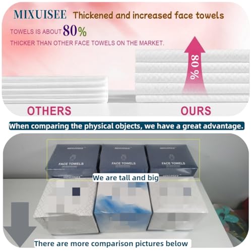 Disposable face towel,MIXUISEE thick and soft face towels,100% cotton face towels, facial towels 150% thickness. Increased size: 12 "x10", Makeup removal and cleaning (Extra thick 60 PCS)