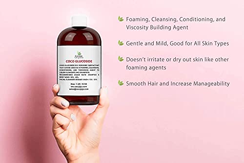 cocojojo - Coco Glucoside Surfactant 16 oz - Natural Foaming Cleanser - Plant Derived - Biodegradable - For Formulations and DIY Skin Care - For Shower Gels, Body Soap, Shampoos, Face Cleansers