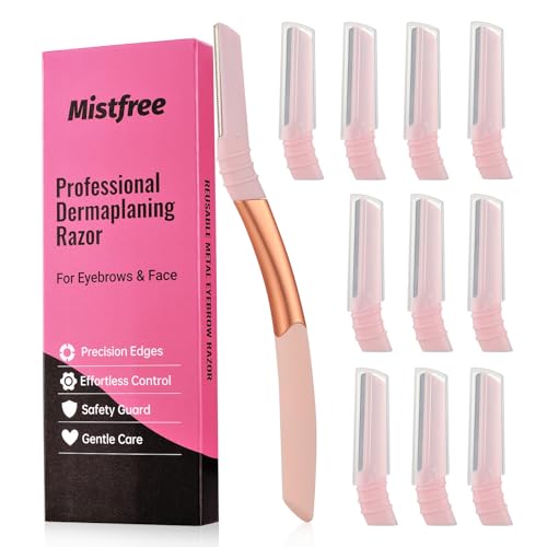 Dermaplane Razor for Women & Men Face & Eyebrow Shaping Reusable Handle with 10 Blades