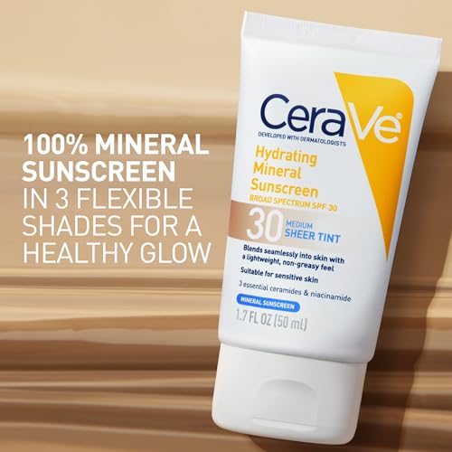 CeraVe Tinted Sunscreen for Face, Mineral SPF 30 Moisturizer, Deep,
