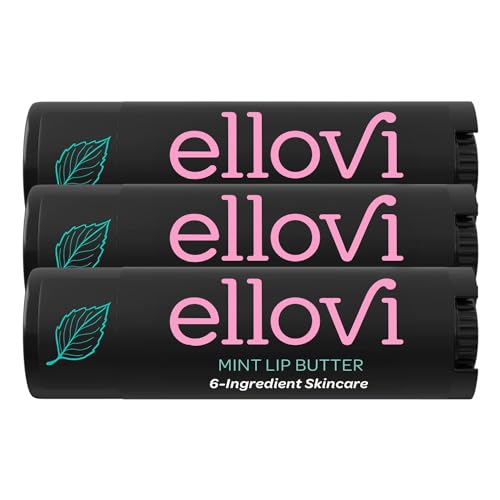 Ellovi Natural Lip Butter Lip Balm - Mint - Pure Enough to Eat - Made With Just 6 Vegan Ingredients - Moisturizing Lip Care for All Day Hydration (3-Pack)