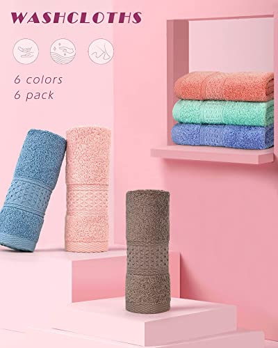Cleanbear 100% Cotton Washcloths 6-Pack, 13x13 inch