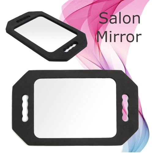 Black Rectangle Double Handle Large Handheld Mirror for Salon & Barber, 16.14x9.84 inch - 1 Pack