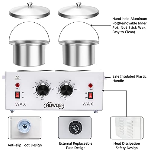 Professional Waxing Kit Wax Warmer Double Pot Wax Heater Machine for Hair Removal, Large Waxing Pot for Spa Salon Beauty Esthetician Home, with Adjustable Temperature Set, 50 Stick(White)