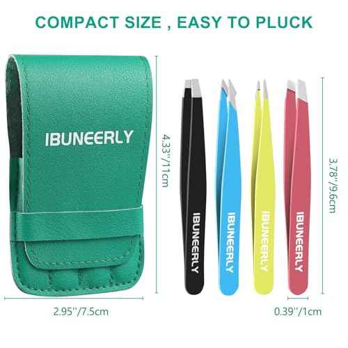 Eyebrows Tweezers Set, 4Pcs Stainless Steel Tweezers for Women with Travel Case, Great Precision for Ingrown Hair, Facial Hair and Splinter Removal