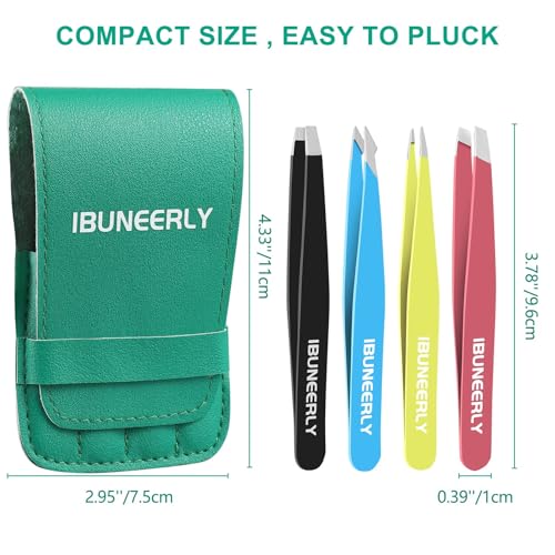 4-Piece Eyebrow Tweezers Set with Travel Case & Precision Tips