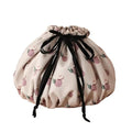 Large Capacity Drawstring Makeup Bag - Lightweight Oxford Fabric Cosmetic Organizer with Fruit Print, Travel Toiletry Pouch for Women & Beauty Lovers (Portable, Effortless Storage)(Peach powder)