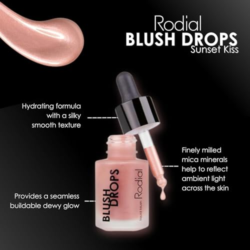 Rodial Blush Drops Sunset Kiss, 0.5 fl oz, Moisturising Make Up Blush Drops with Vitamin E, Liquid Blush with Naturally Radiant Finish, Long Lasting Finish