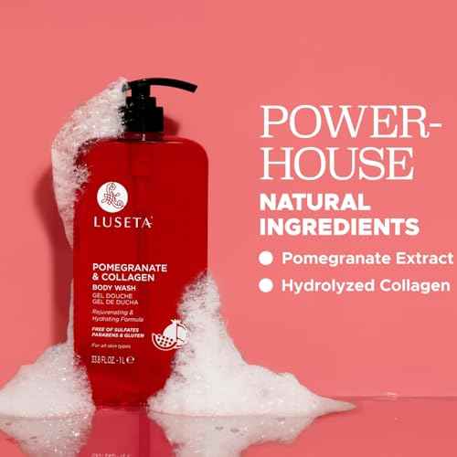 Luseta Pomegranate & Collagen Body Wash Rejuvenating Shower Gel Body Cleanser for All Skin Types Moisturizing and Hydrating Dry Skin 33.8oz
