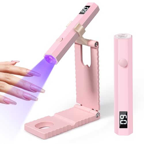 MLGiroa Pink UV Nail Lamp with Stand - Foldable Handheld Flash Cure 20s/60s