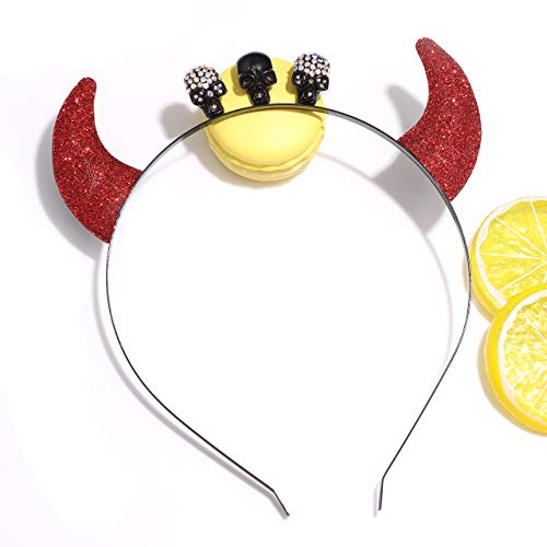 METOBAR Halloween Glitter Devil Horns Headband Sequin Hair Hoops Fancy Skull Rhinestone Headbands for Women Child Paryt Headwear Halloween Costume Accessory