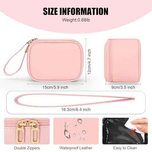 Relavel Mini Makeup Bag with Led Mirror, Small Cosmetic Bag with 3 Light Modes, Rechargeable Portable Makeup Pouch with Hands-Free Wrist Strap for Pool Parties?Work Touch-Ups?Travel - Pink