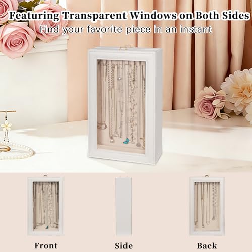 2-Layer Necklace Organizer Box with Dual-Sided Clear Lid