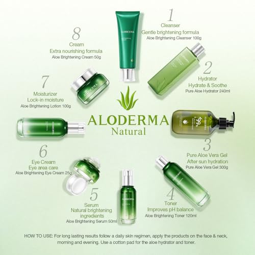 Aloderma Skin Brightening Serum for Face with 65% Organic Aloe Vera - Face Serum with Niacinamide, Vitamin C for Skin Lightening - Aloe Vera Serum to Hydrate & Revitalize Dull, Tired Skin, 1.7oz