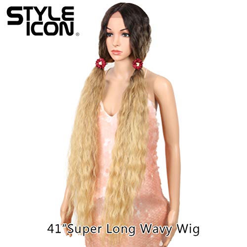 Style Icon 41¡± Lace Front Wigs Long Wavy Synthetic Wigs with Baby Hair Half Hand Tied 130% Density Wigs (41", TAT6/27/24E)