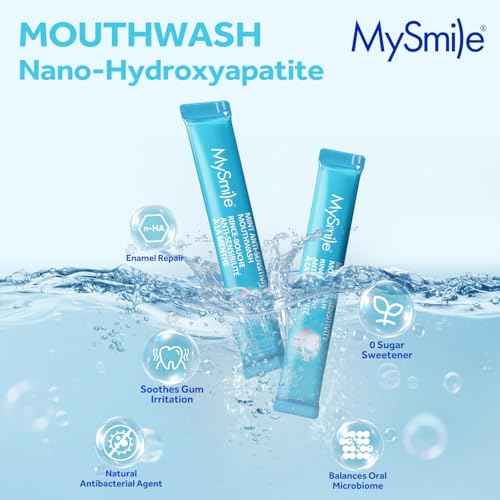 MySmile Mouthwash for Sensitive Teeth, Nano Hydroxyapatite Mouth Wash Travel Size, Fluoride Free Alcohol-Free Remineralizing for Enamel Strength Oral Rinse, Fresh Mint Flavor, 30 Packets