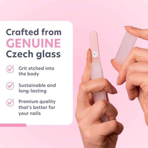 Bona Fide Beauty Czech Glass Nail File for Natural Nails (Raspberry) - Fine Grit (180/240) Etched Crystal Fingernail File with Clear Case. Ideal Gift for Women.