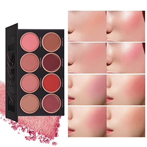 8 Colors Blush Palette, 4 Powder + 4 Cream Blush, Contour and Highlight Blush Palette, Natural Nude Makeup Brighten Skin Tone Portable Makeup Blush, Professional Facial Makeup Blush