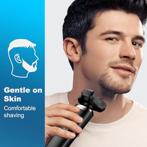 4-in-1 Electric Razor for Men, Magnetic Floating Heads, LED Display, IPX7 Waterproof, Travel Lock & Nose Trimmer - Complete Grooming Kit Gift Set