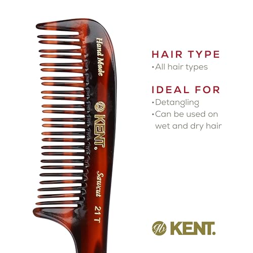 Kent 21T 8 Inch Large Detangling Comb, Wide Teeth for Thick Curly Wavy Hair. Long Hair Detangler Comb For Wet and Dry. Handmade of Quality Cellulose, Saw-Cut Hand Polished, Made in England
