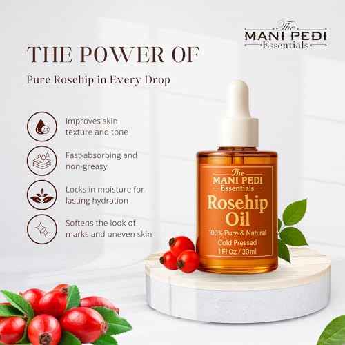 Rosehip Oil for Face. 100% Pure, Natural, Cold-Pressed & Organic. Natural wealth of vitamins that help nourish & hydrate your skin - 1 Fl Oz