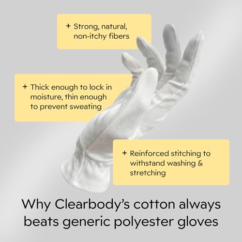 Clearbody Organics Organic Cotton Gloves for Dry Hands & Eczema - Medium, 5 Pack