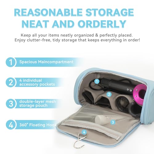 Portable Travel Case Compatible with Dyson Airwrap Multifunction Curling Iron And Accessories, Travel Bag With Hook, Stores All Models of Curling Irons And Accessories (Sky blue)