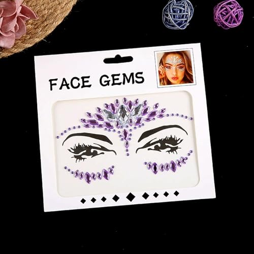 Purple Rhinestone Face Stickers 2-Pack – Waterproof Self-Adhesive Gems