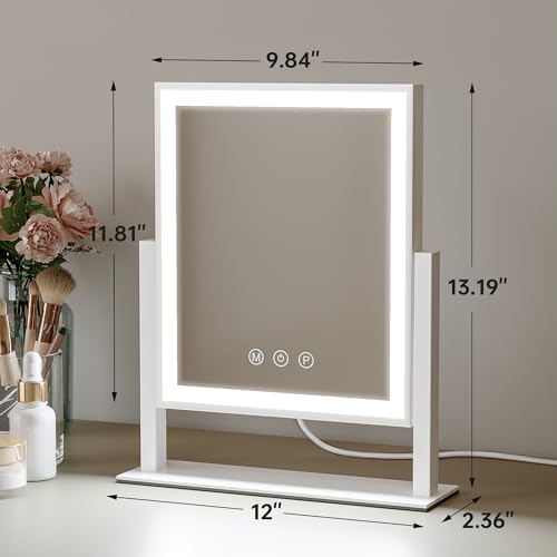 Vanity Mirror with Lights, 3-Color Dimmable & Adjustable Lighted Makeup Mirror with Smart Touch and 360¡Æ Rotation