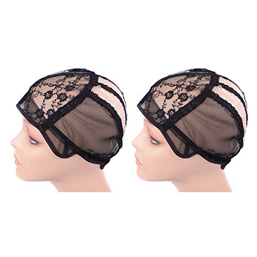 2 pcs/lot Wig Caps for Making Wigs with Elastic Band on the Back Easy Weaving Ventilated Wig Caps with Plastic (Black M 22 inch)