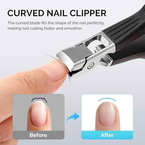 MelodySusie Wide Jaw Opening Nail Clippers Set, 2 pcs Toenail Clippers for Seniors Thick Nails, Anti-Splash Curved and Slanted Nail Clippers for Men Women, Fingernail Cutter with Catcher, Black