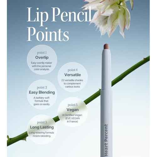 Heart Percent Dote On Mood Lip Liner Pencil, Long-Lasting Creamy Lip Crayon Smooth Lipliner Retractable Lipstick Overlip Line Color 0.8g, #20. Salmon Beige