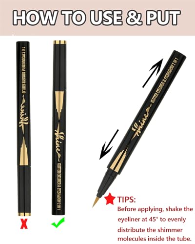 Glitter Liquid Eyeliner Pen - Waterproof Shimmer 24Hr Wear