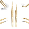 NAGARAKU 1 Pair Precision Fiber Tip Tweezer for Eyelash Extensions Professional Eyelash Tweezers Antistatic Straight & Curved Tip Tweezers with Box(Isolation & Volume Lash Tweezers AG-03 & AG-07)