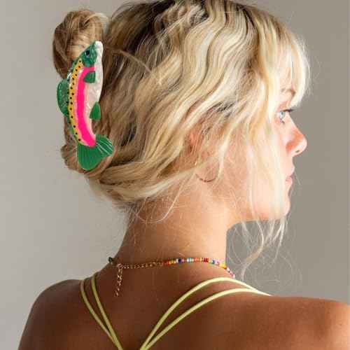 Salmon Hair Claw Clip Acetate Hair Clips Fish Unique Fashion Acetate Hair Catch Barrette Non Slip Strong Hold Jaw Clamp Ocean Animal Fashion Barrette Big Claw Clamp for Women Girl
