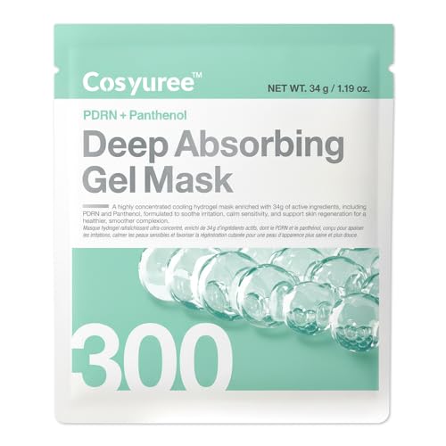 PDRN + Panthenol Deep Absorbing Hydrogel Mask, Korean PDRN Hydrogel Mask, Overnight Face Mask, Hydrating, Glass Skin, Repairing, Korean Skincare, 34g x 4ea (Unscented)