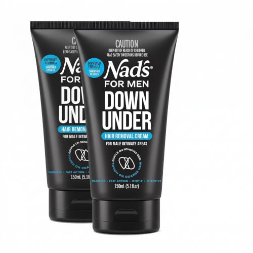 Nad's For Men Down Under Hair Removal Cream 5.1 Fl Oz Pack of 2 - Gentle & Painless Depilatory for Body & Intimate Areas