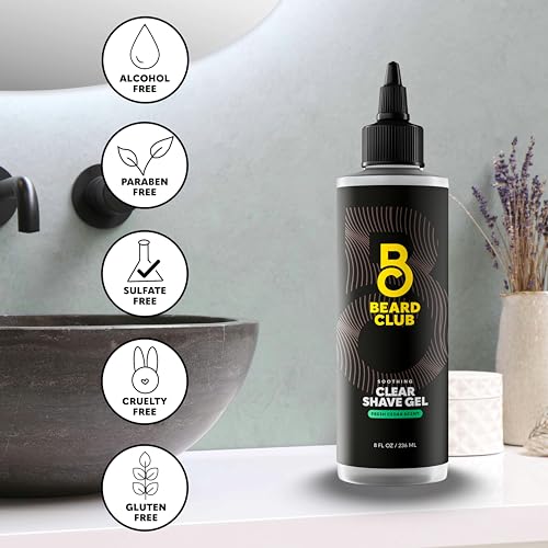 Beard Club Premium Shaving Gel for Men ? Hydrating Mens Shave Cream for Sensitive Skin ? Cedar Scent Precise Line Ups & Smooth Shaving ? Clear Shave Gel for Men ? Cooling Sensation ? Sativa Seed 8oz