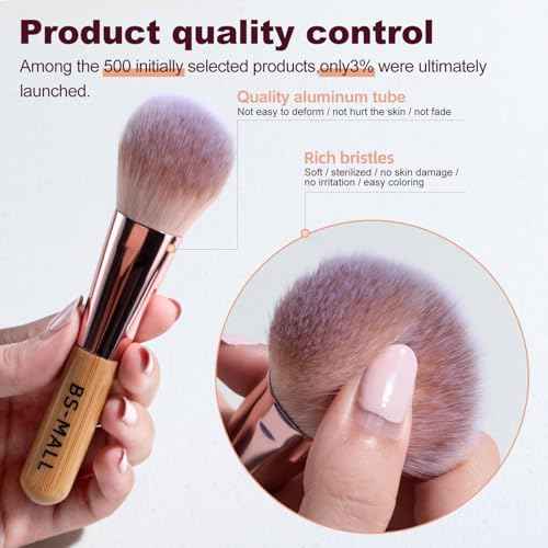 BS-MALL 14 Pcs Makeup Brushes Set with 1 Pcs Makeup Sponge ? Essential Foundation Powder Concealers, Eye Shadows, Blush Makeup Brushes with Travel Makeup Case (Bamboo)