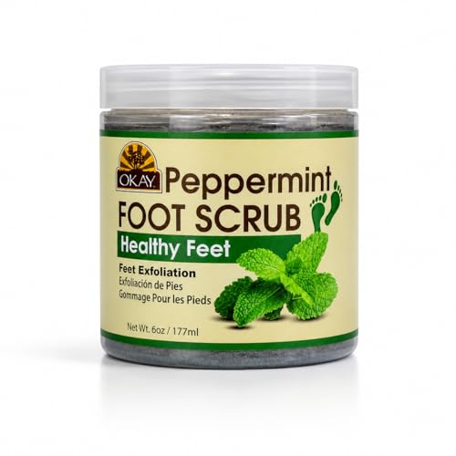 OKAY Peppermint Exfoliating Foot Scrub for Calluses & Cracked Heels, 6 oz
