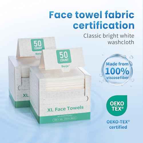 Borje Face Towels XL, Disposable Face Towel 10" x 12", 100 Count (2 Packs of 50), 100% USDA Biobased Facial Towelettes, Ultra Soft & Thick Makeup Remover Wipes for Women Cleansing