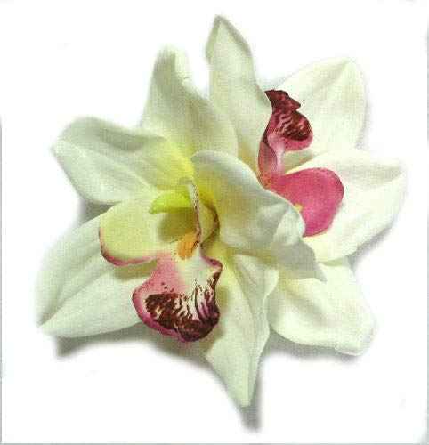 Ivory Cream and Fuchsia Cymbidium Orchid Flower Hair Clip