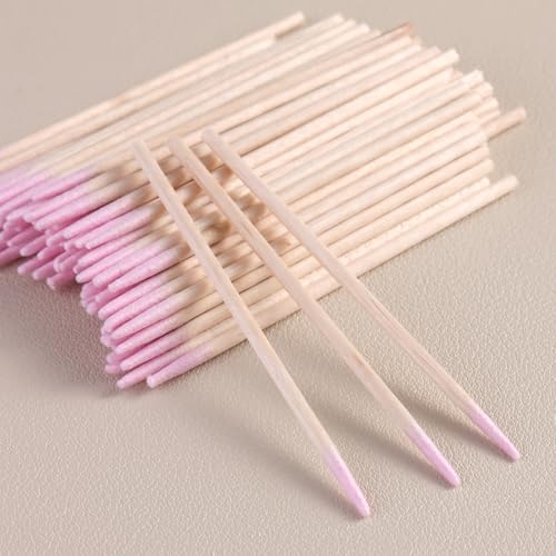 Pink Precision Tip Cotton Swabs 200PCS with Wooden Sticks for Nail Art & Makeup