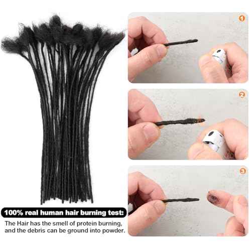 8inch 60 Strands 0.2cm Width 100% Human Hair Dreadlock Extensions, Full Handmade Loc Extensions Human Hair for Men Women Kids, Permanent Dread Extensions(Natural Black)